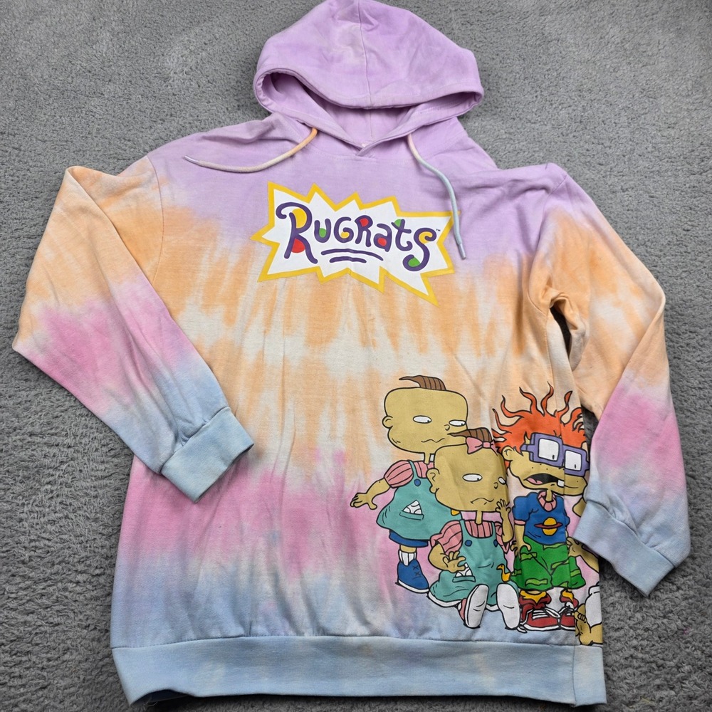Nickelodeon Rugrats Tie Dye Hoodie Womens Large Pastel Cartoon Pullover stained‎
